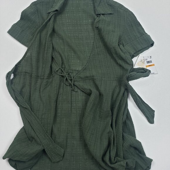 BECCA Playa Textured Collared Wrap Shirtdress Cover-Up Size Small Cactus Green - Picture 11 of 16
